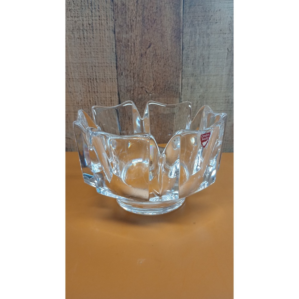 Orrefors Sweden Corona Crystal Glass Bowl Lars Hellsten Scandinavian Modern